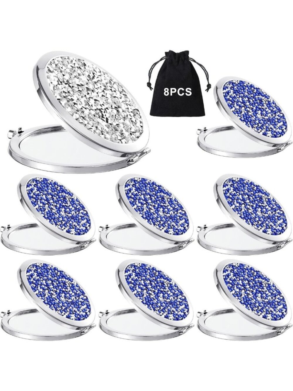 Compact Folding Makeup Mirror - 8 Pcs Handheld Cosmetic Magnifying Mirrors